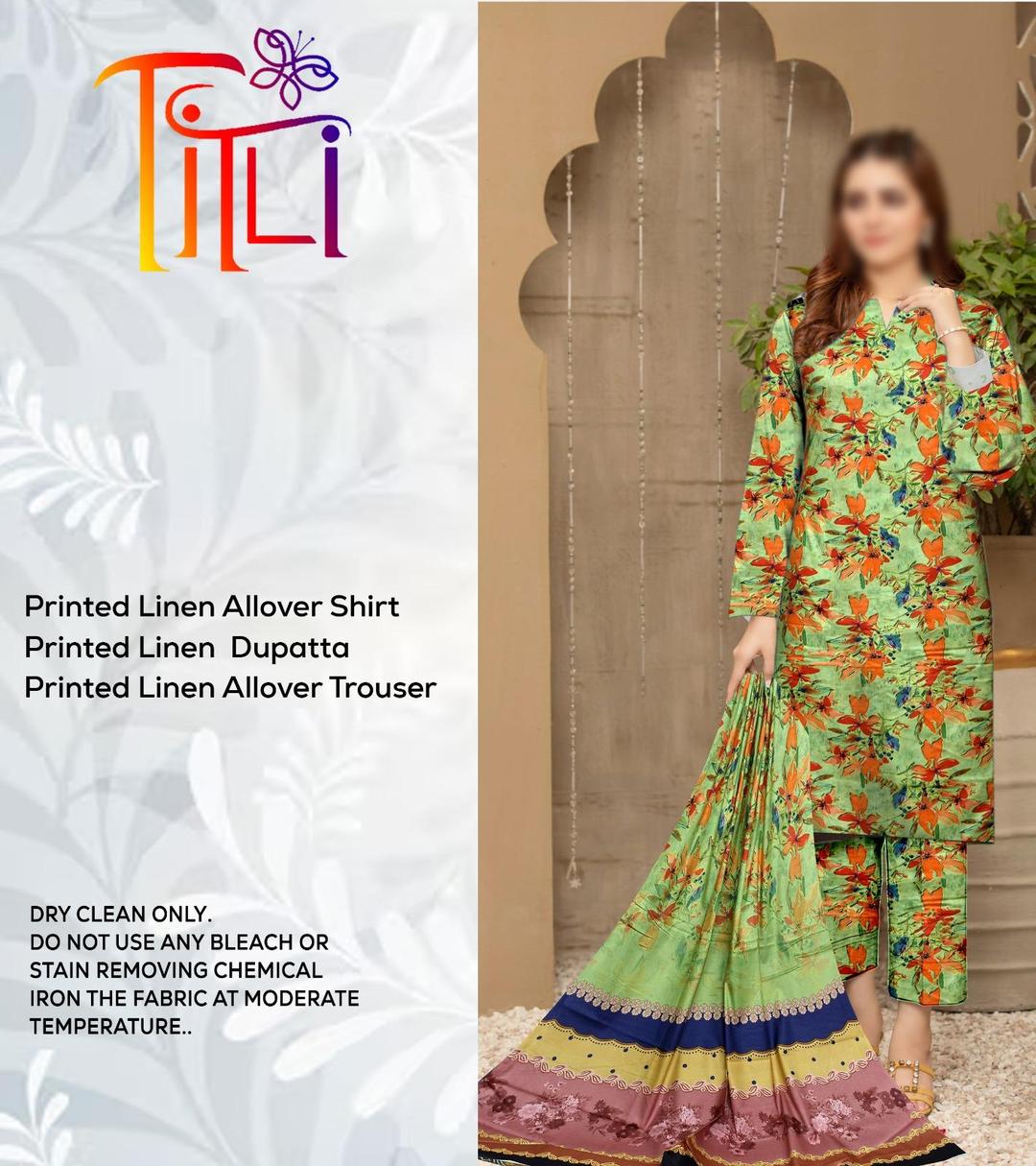 3 Pcs Women's Unstitched Linen Digital Print Suit(Refreshing Green).