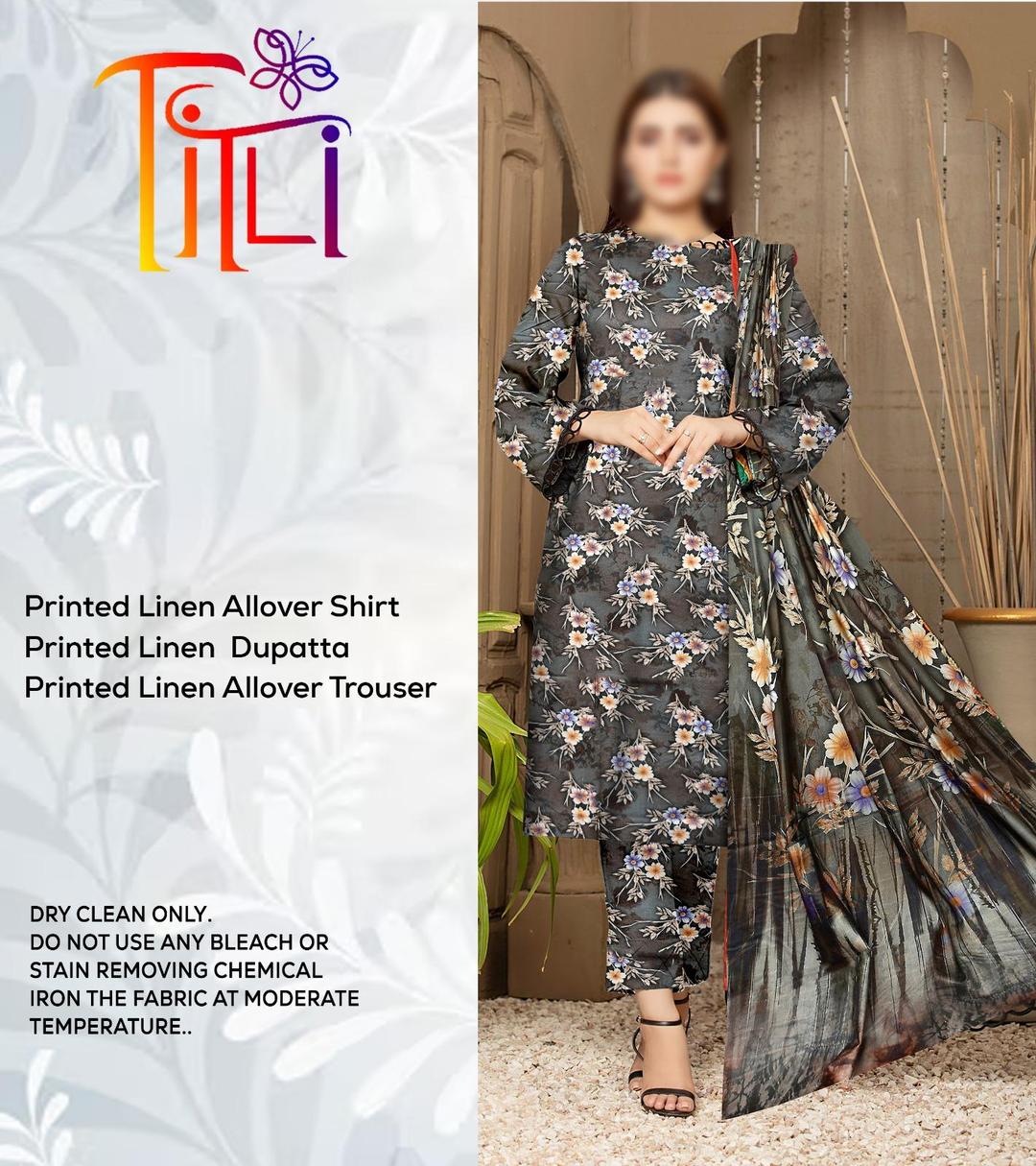 3 Pcs Women's Unstitched Linen Digital Print Suit(Elegant Green).