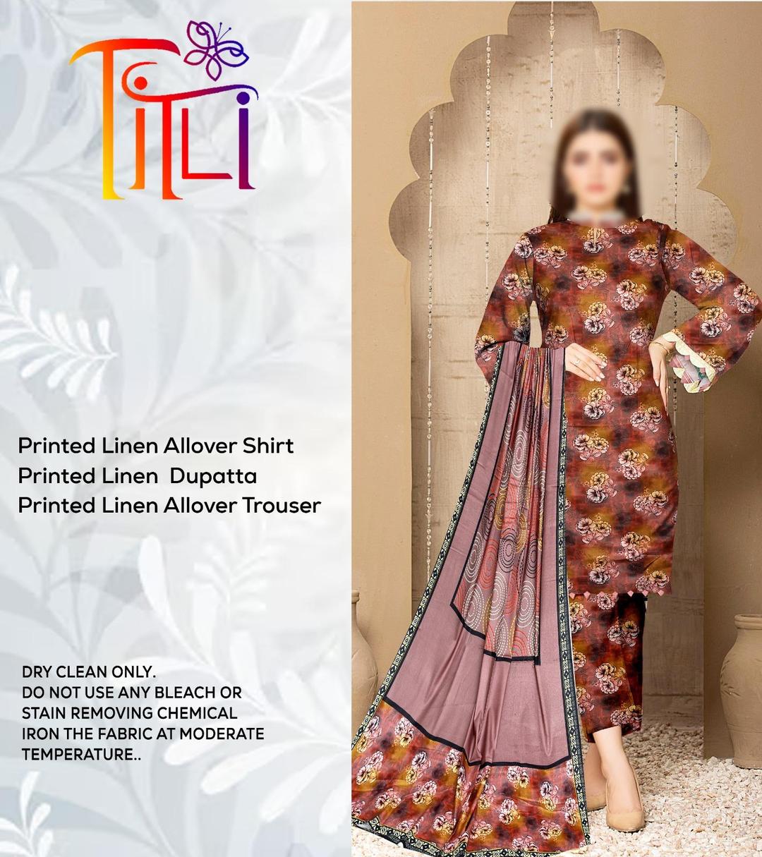 3 Pcs Women's Unstitched Linen Digital Print Suit (multicolour)