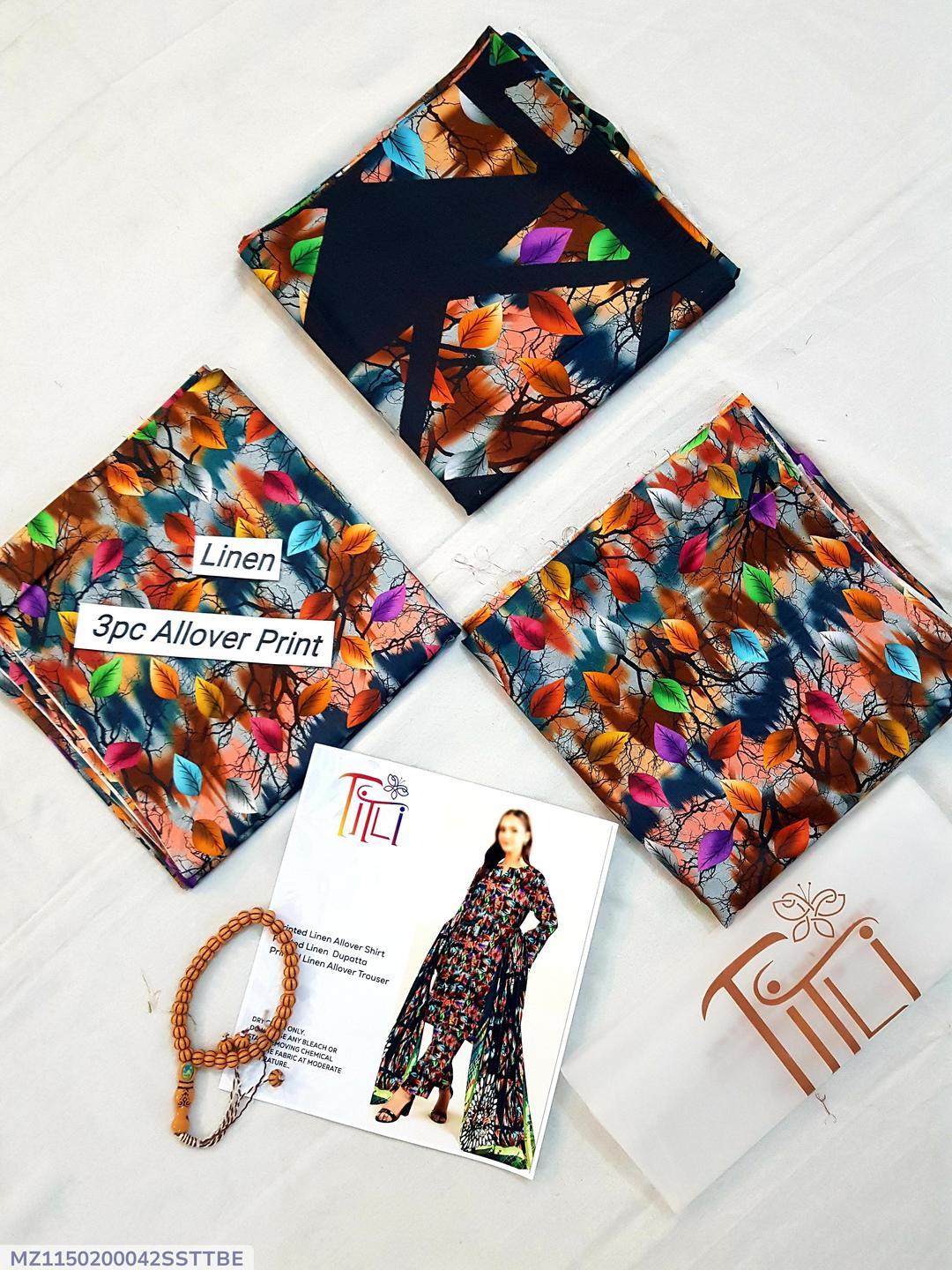 3 Pcs Women's Unstitched Linen Digital Print Suits