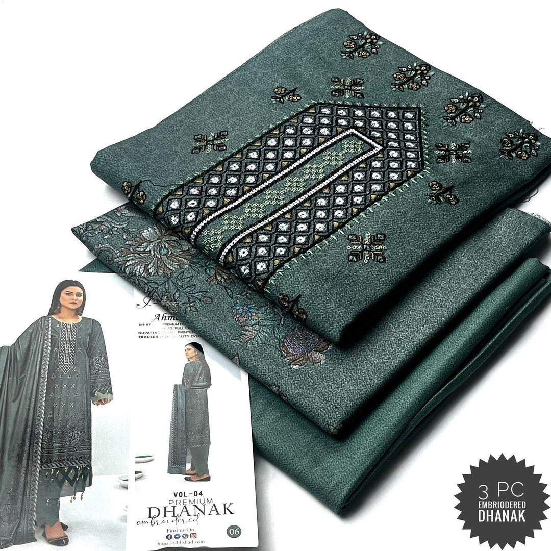 3 Pcs Women's Unstitched Dhanak Embroidered Suit(((((1)