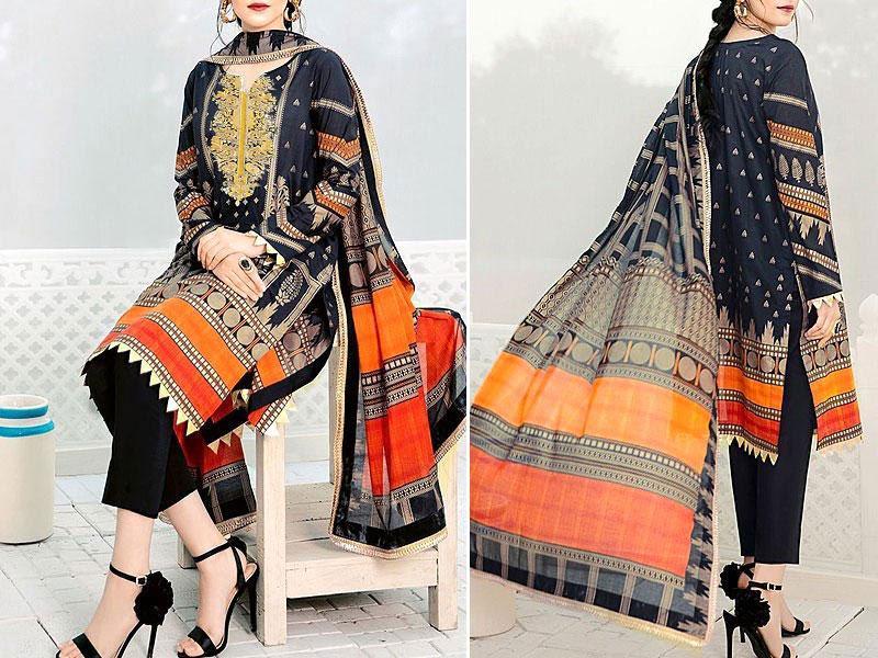 3 Pcs Women's Unstitched Dhanak Embroidered Suit (Black).
