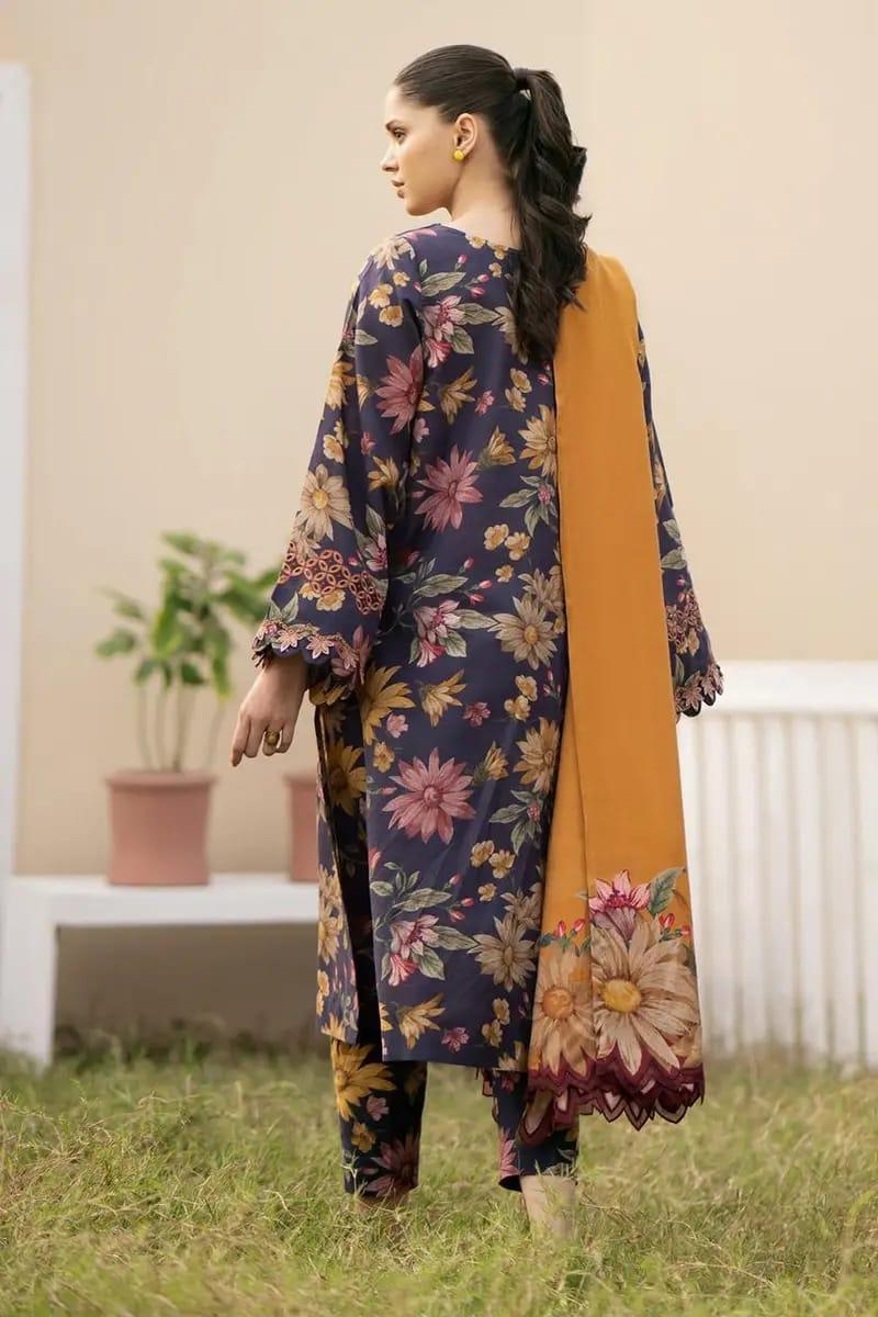 3 Pcs Women's Unstitched Viscose Digital Print Suit (Blue).
