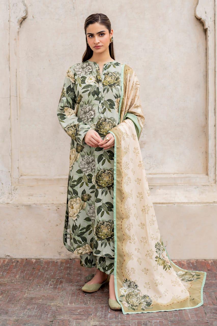 3 Pcs Women's Unstitched Viscose Digital Print Suit ( Elegant Green).