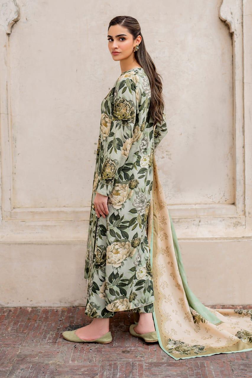3 Pcs Women's Unstitched Viscose Digital Print Suit ( Elegant Green).