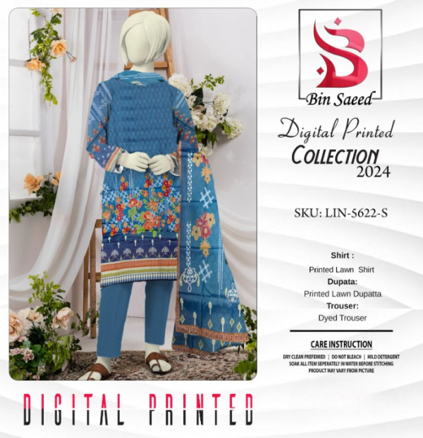 “bin Saeed Digital Printed Collection” 3pcs Lawn | Unstitched Collection Casual Wear