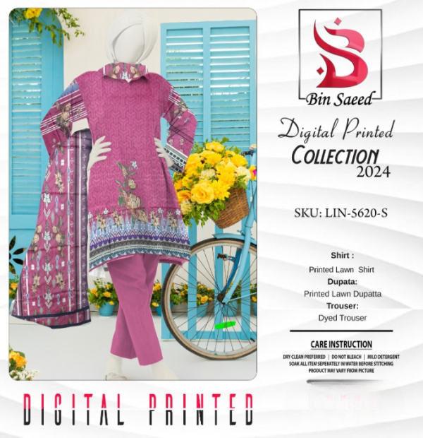 “bin Saeed Digital Printed Collection” 3pcs Lawn | Unstitched Collection Casual Wear ₨2,275