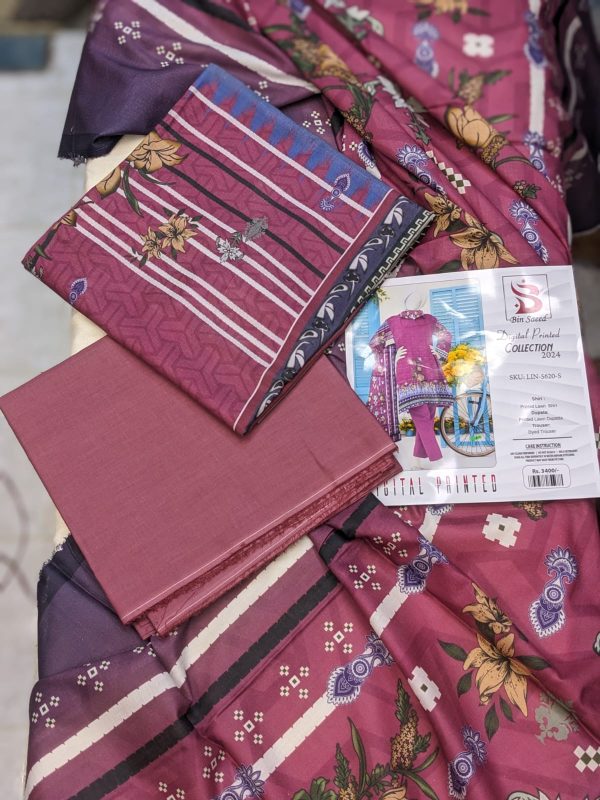 “bin Saeed Digital Printed Collection” 3pcs Lawn | Unstitched Collection Casual Wear ₨2,275