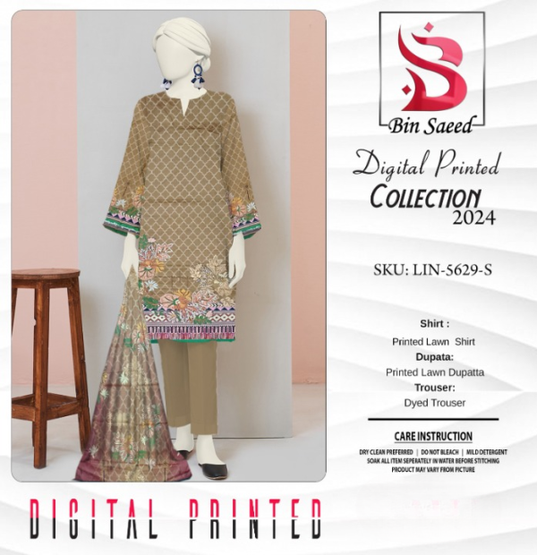“bin Saeed Digital Printed Collection” 3pcs Lawn | Unstitched Collection Casual Wear