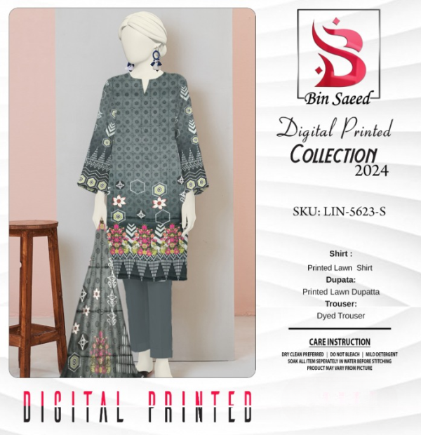 “bin Saeed Digital Printed Collection” 3pcs Lawn | Unstitched Collection Casual Wear
