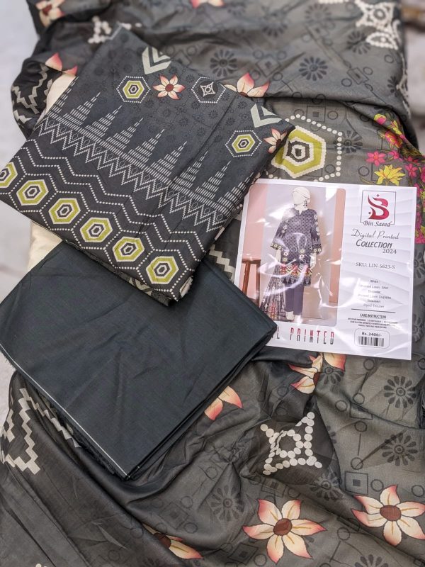 “bin Saeed Digital Printed Collection” 3pcs Lawn | Unstitched Collection Casual Wear