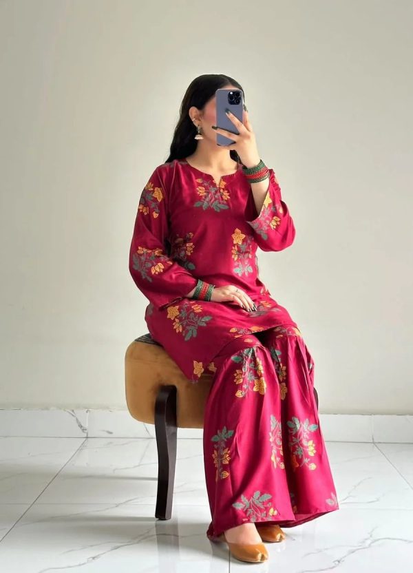 Lilen Block Flower Print 2pc Suit Shararah Style